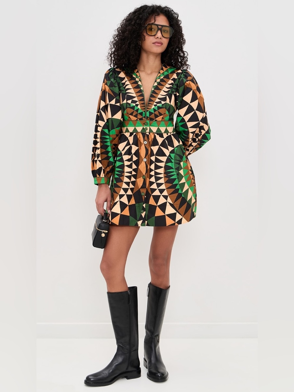 Farm Rio Green Heart Deco Puff Sleeve Mini Dress